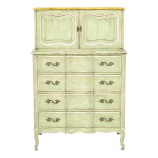 French Provincial Style Green Painted Cupboard For Sale