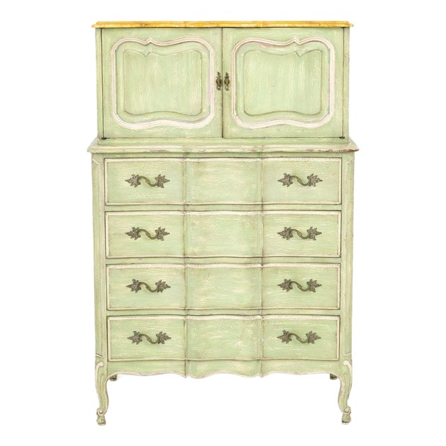 French Provincial Style Green Painted Cupboard For Sale