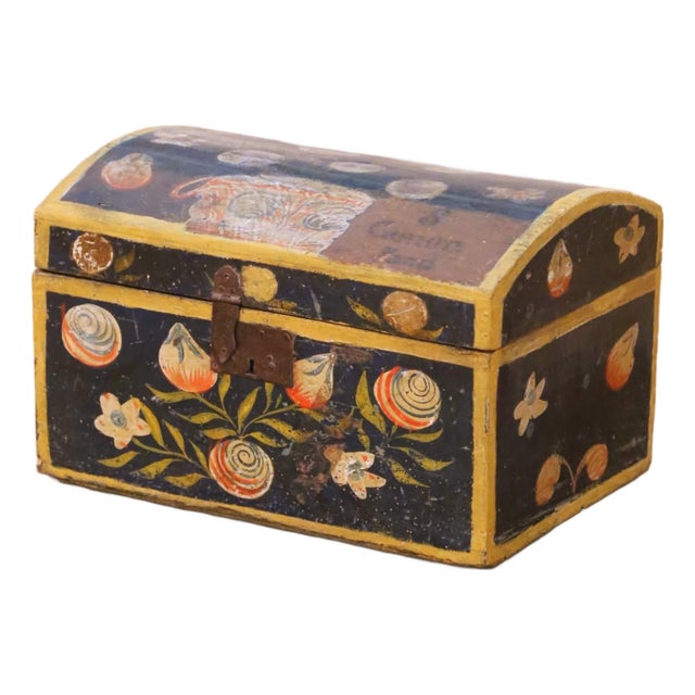 18th Century French Normandy Carved & Painted "Coffre De Mariage" Wedding Trunk For Sale