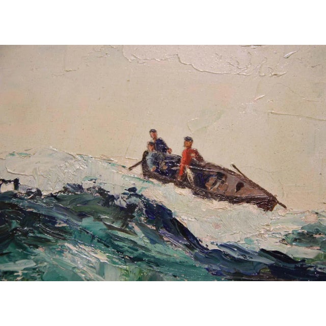 Impressionist Chester Dixon Snowden 1 Blue Toned Impressionist Seascape with Fishermen Landscape Painting 20th Century For Sale - Image 3 of 11