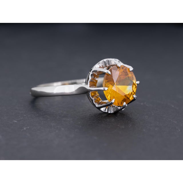 Vintage Gia Certified 2.88ct Orange Sapphire Art Deco Solitaire 18k White Gold Engagement Ring Size 7.75 For Sale In Madison - Image 6 of 9