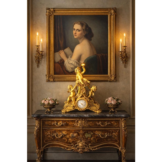 19c French Maker Louis XVI Gold Bronze Mantel Clock For Sale - Image 9 of 16