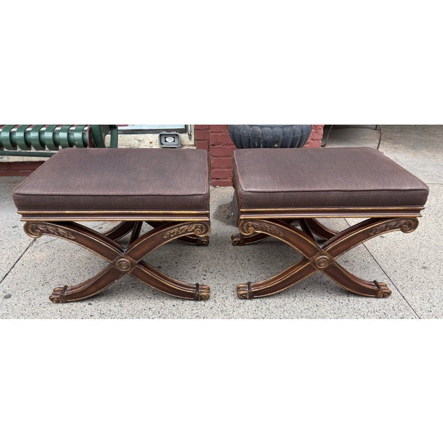 Wood Vintage Ethan Allen Hollywood Regency Inspired Benches/Pair For Sale - Image 7 of 10