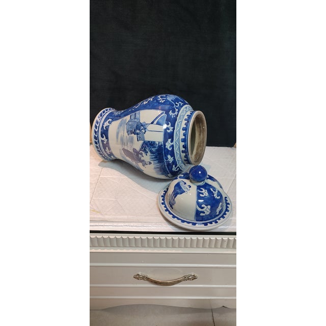 Ceramic Chinese Ceramic Pot Qing Dynasty Kangxi Marked Blue and White Porcelain Ginger Jar Hand Painted Figures Story Pattern For Sale - Image 7 of 10
