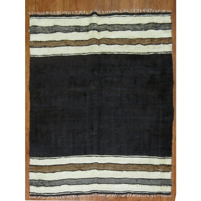 Mid 20th Century Minimalist Black Ivory Gray Brown 20th Century Turkish Mohair Rug For Sale - Image 5 of 5