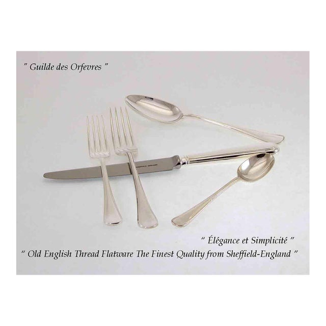 New 1990 Old-English-Thread, Silver Plated Five Piece Place-Setting For Sale