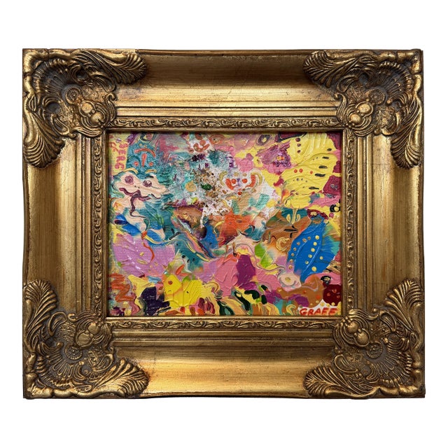 Serg Graff "Yellow Chick" Abstract Painting Acrylic on Canvas Framed Art, Coa For Sale