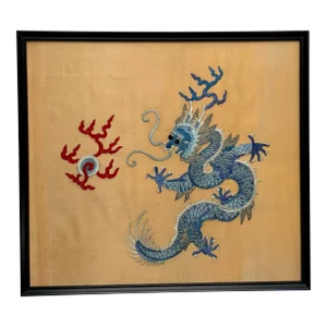 Antique Chinese Framed Embroidery of a Dragon