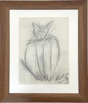 Dutch Artist, Expressive Cat, Pencil Drawing, 1966, Framed