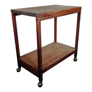 Vintage Mid-Century Wood Rolling Bar Cart For Sale