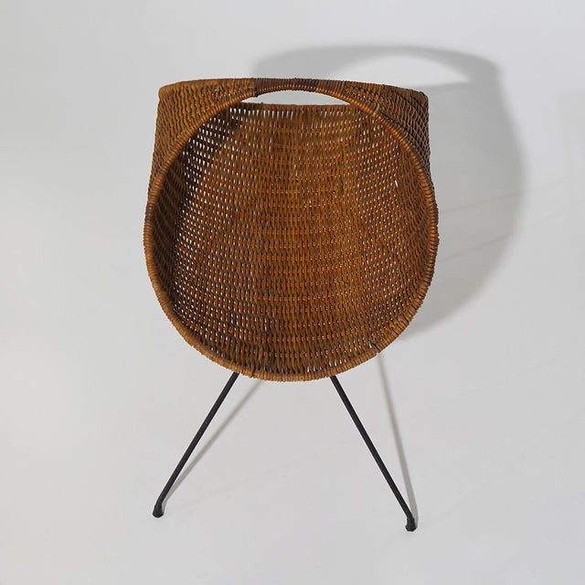 Wood Rattan Magazine Rack with Metal Legs, 1950s For Sale - Image 7 of 13