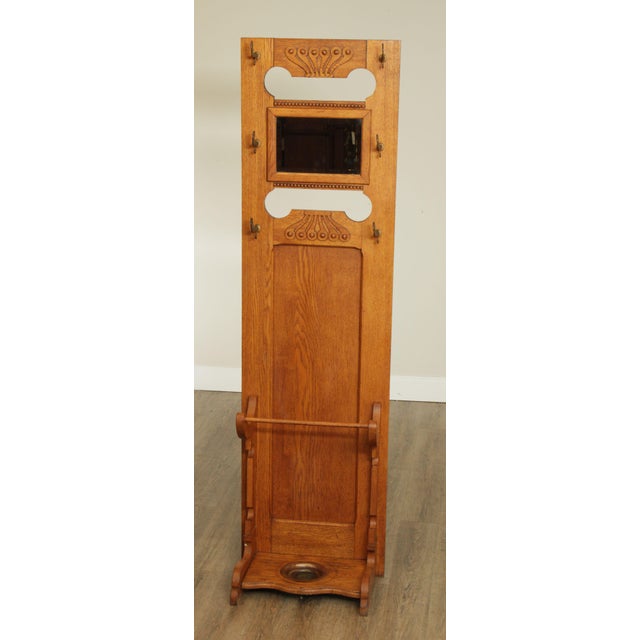 Antique Victorian Oak Narrow Hall Tree with Mirror Chairish