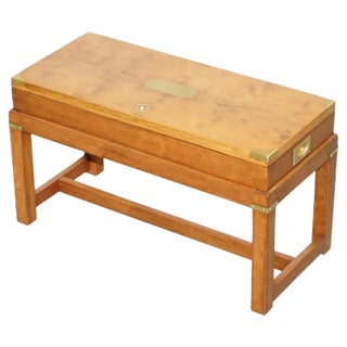 Burr Yew Wood Military Campaign Gun Case Side Table on Original Base For Sale