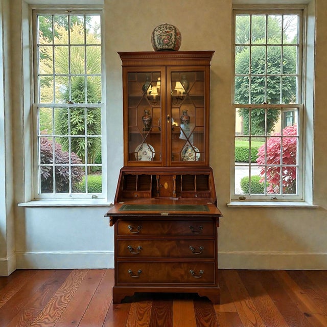 Mid-20th Century Mahogany Secretary with Display Cabinet in King George Style, Set of 2 For Sale - Image 5 of 7