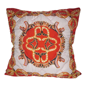 Vintage Hermes-Style Orange Silk Twill Scarf Pillow Cover