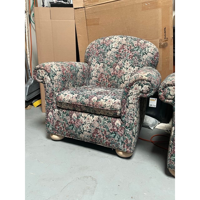 Shabby Chic Floral Lounge Arm Chairs For Sale - Image 3 of 9