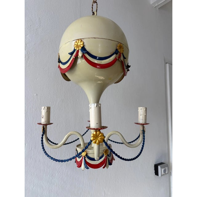 French Mid-Century French Flag Tole Hot Air Balloon Chandelier, Circa 1950 For Sale - Image 3 of 9