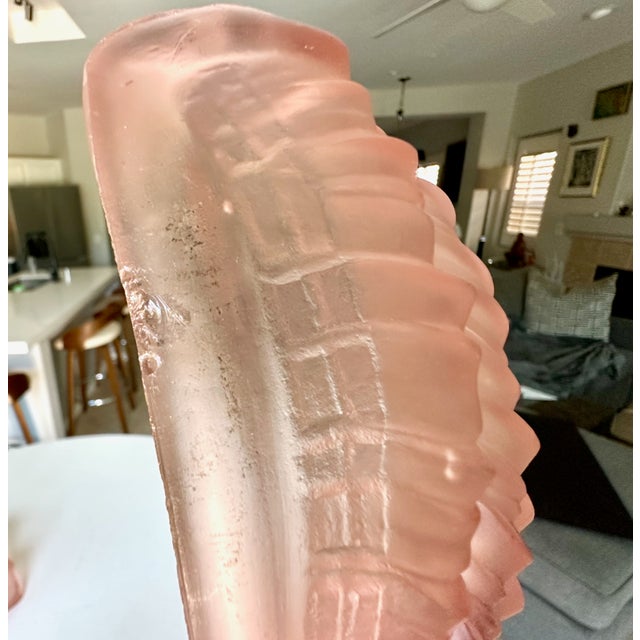 Pair Art Deco Shell Clam Shaped Pink Glass Brass Wall Sconce For Sale - Image 14 of 18