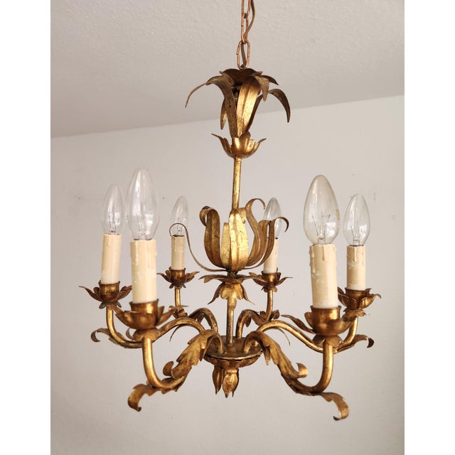 Gold Vintage Florentine Chandelier Gilded in Gold Leaf, 1940s For Sale - Image 8 of 18