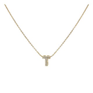 10K Yellow Gold Diamond Accent "T" Initial Bubble Pendant Necklace For Sale