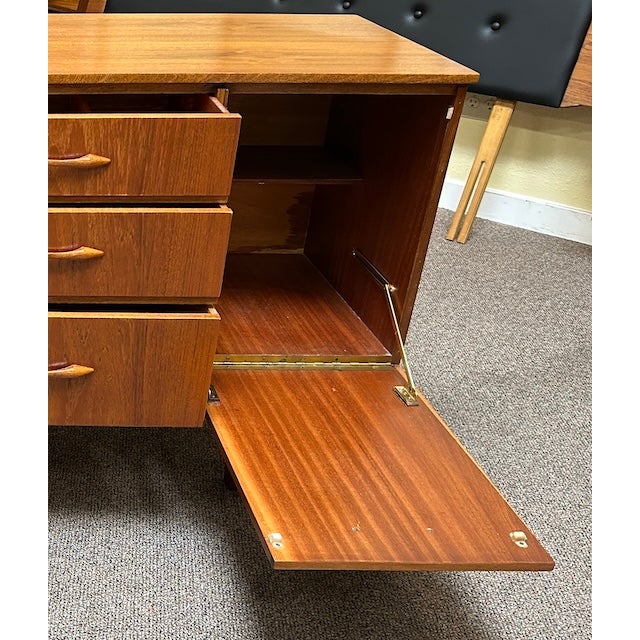 Mid Century Modern Teak Credenza c.1960 Left Side Cabinet W/ Shelf and Drawers. For Sale - Image 12 of 14