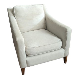 Modern Upholstered Armchair With Clean Lines and Tapered Wooden Legs For Sale
