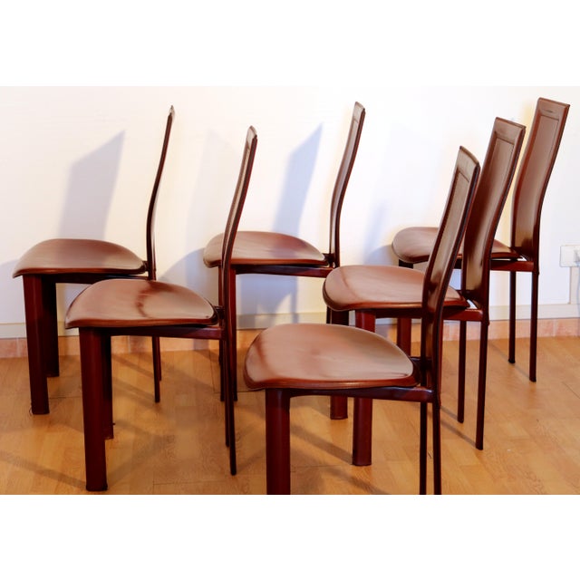 Lara Dining Chairs in Bordeaux Leather by Giorgio Cattelan for Cattelan Italia, 1984, Set of 6 For Sale - Image 6 of 16