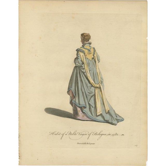 European School, Bologna Renaissance Costume Fashion Pair, 1749, Paper Engraving For Sale - Image 4 of 9