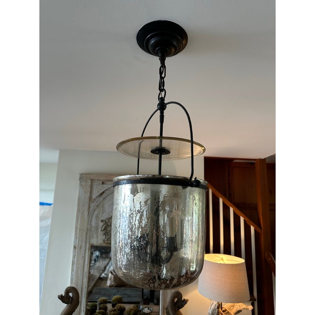 Chapman & Myers for Visual Comfort Signature Lorford Smoke Bell Lantern in Aged Iron With Mercury Glass - Small For Sale In Savannah - Image 6 of 7