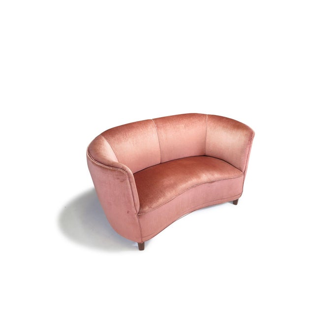 Mid-Century Modern 1930's Danish Deco Curved Sofa in Original Pink Mohair For Sale - Image 3 of 13