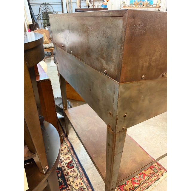 Metal Vintage Mid-20th Century Industrial Steel Shop Desk & Matching Stool For Sale - Image 7 of 11