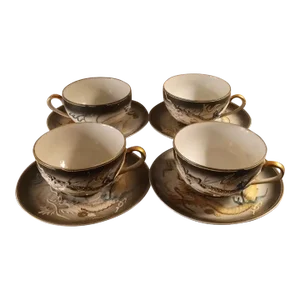 Vintage Dragonware Tea Cups & Saucers, Made in Japan- 8 Pieces