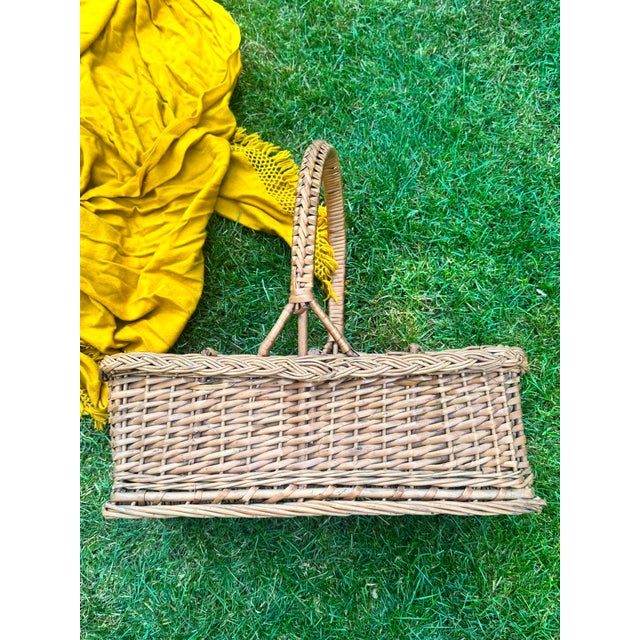 Tan Vintage French Willow Wine Bottle Carrier Basket For Sale - Image 8 of 12
