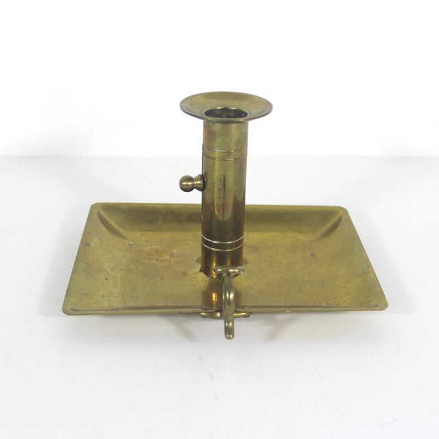 Cabin Antique Brass Push Up Chamber Stick Candleholder Adjustable With Patina For Sale - Image 3 of 8
