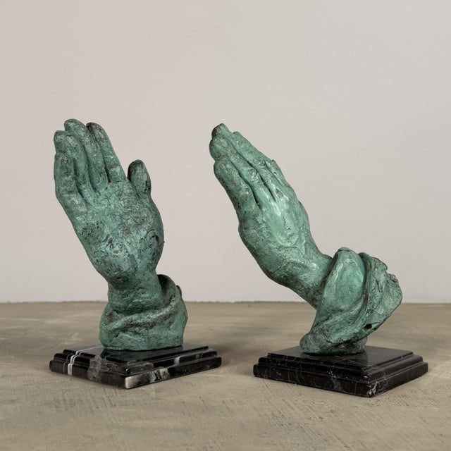 Late 20th Century Pair of Hands Sculptures on Marble Bases – Hand Cast Bronze, 10” H For Sale - Image 5 of 6