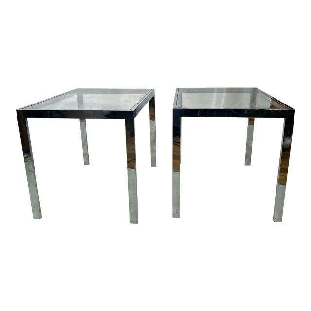 Vintage Postmodern Chrome and Glass Side Tables - a Pair For Sale
