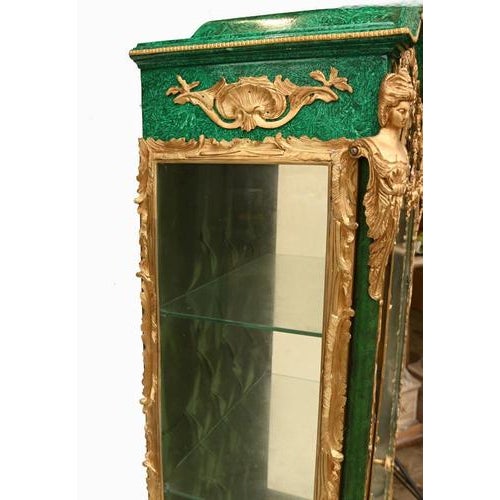 Textile Louis XVI French Malachite Display Cabinets, Set of 2 For Sale - Image 7 of 13