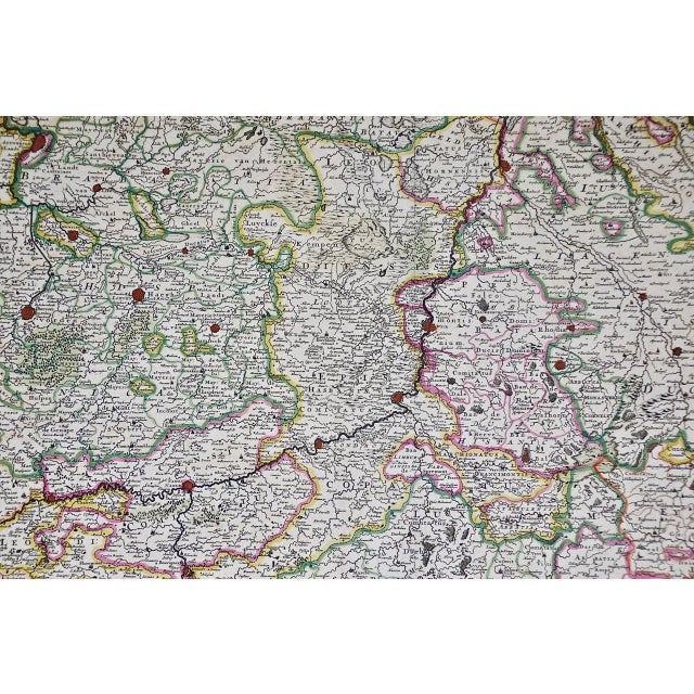Yellow Liege Region in Belgium: 17th Century Hand Colored Map by Visscher For Sale - Image 8 of 8
