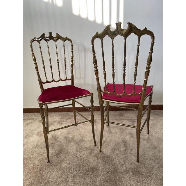 Mid-Century Modern Set of Mid-Century Brass Chiavarine Chairs attributed to Giuseppe Gaetano Descalzi For Sale - Image 3 of 6