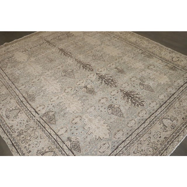 Antique Tabriz Botanical Distressed Rug - 9'1" x 10'5" For Sale In New York - Image 6 of 9