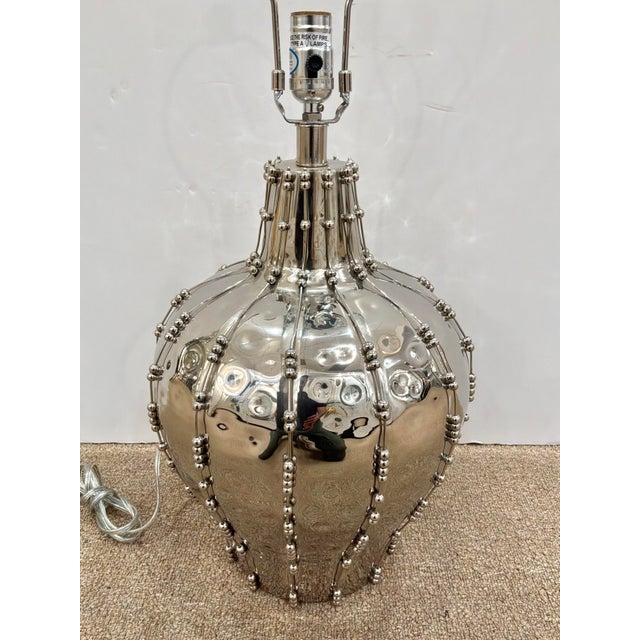 Stylish Arteriors Elise Lamp Beaded Polished Nickel finish. Showroom floor sample.