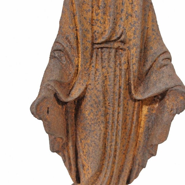 19th Century French Artist, Our Lady of Grace Religious Sculpture, 19th Century, Cast Iron For Sale - Image 5 of 9