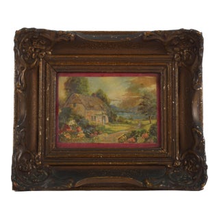 Victorian Ornate Walnut Frame and Print With Leather Banding For Sale