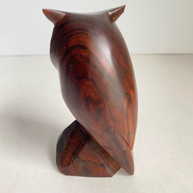 1960s Mid Century 1960s Hand Carved Ironwood Owl Sculpture Statue For Sale - Image 5 of 11