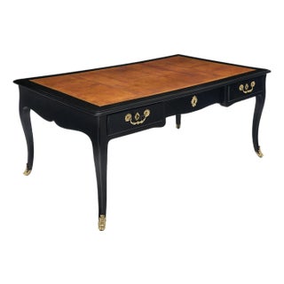 French Louis XV Writing Desk, Ebonized Mahogany, Leather, 19th Century For Sale