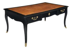 French Louis XV Writing Desk, Ebonized Mahogany, Leather, 19th Century