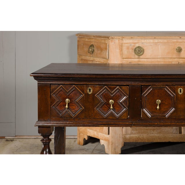 English 19th Century Oak Sideboard with Geometric Front and Three Drawers For Sale In Atlanta - Image 6 of 12