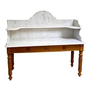 Antique Rustic Marble Topped Pine Pastry Table For Sale