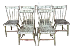 A Nice Set of Rustic Pennsylvania Paint Decorated Arrow-Back Kitchen Windsor Chairs, Circa 1830’s