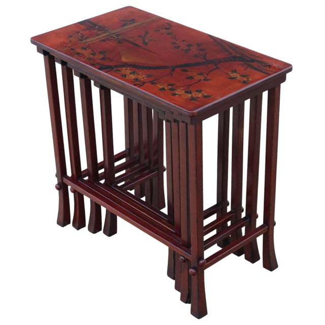 Japanese Red Lacquer Nesting Tables, 1900s, Set of 4 For Sale - Image 3 of 9